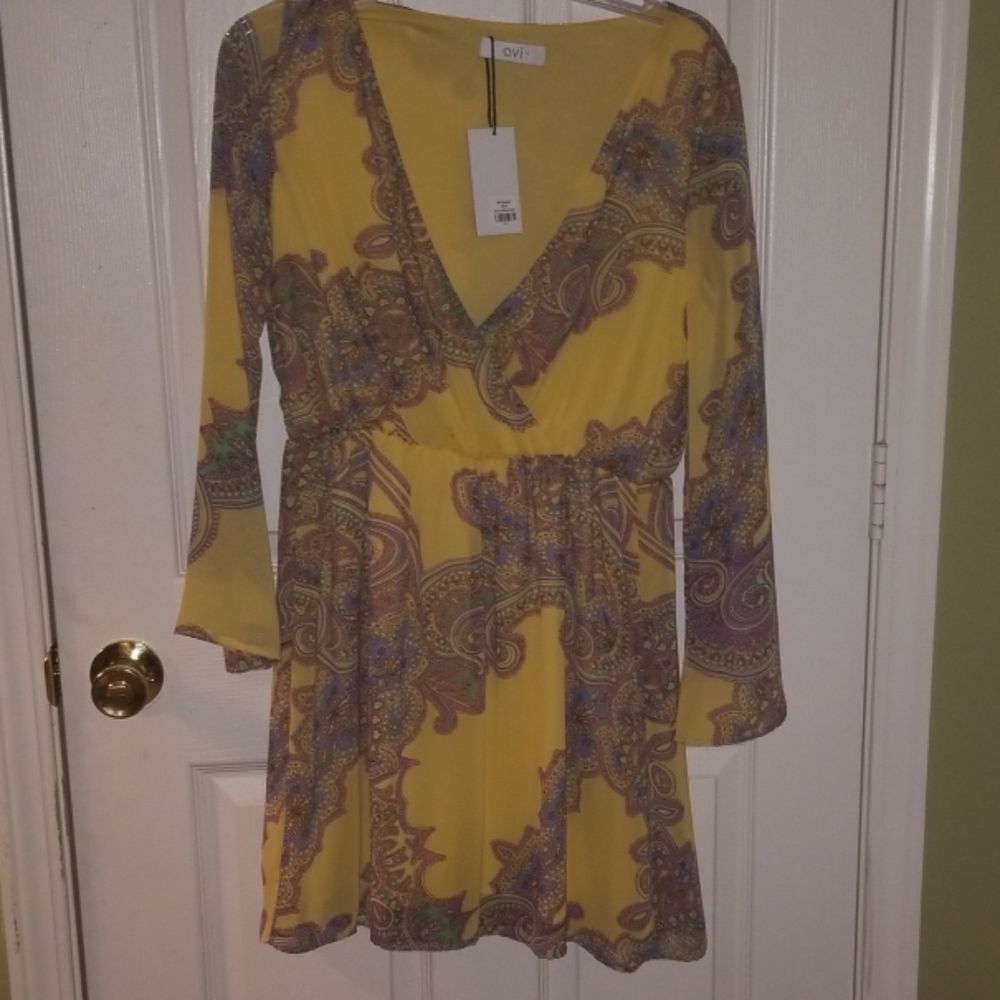 Yellow OVi dress with multiple colors of paisley